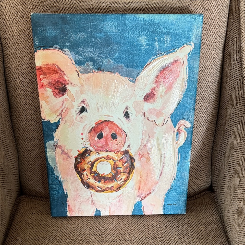 Pig with Donut Canvas Art